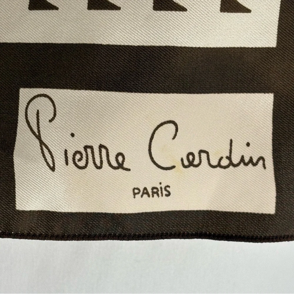 Pierre Cardin Paris Signature Brown & Cream Patterned Scarf Vintage 1980-1989